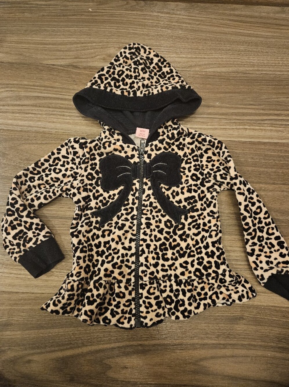 Copper Key Girls 3T Leopard Print Bow Peplum Zip Hoodie Jacket